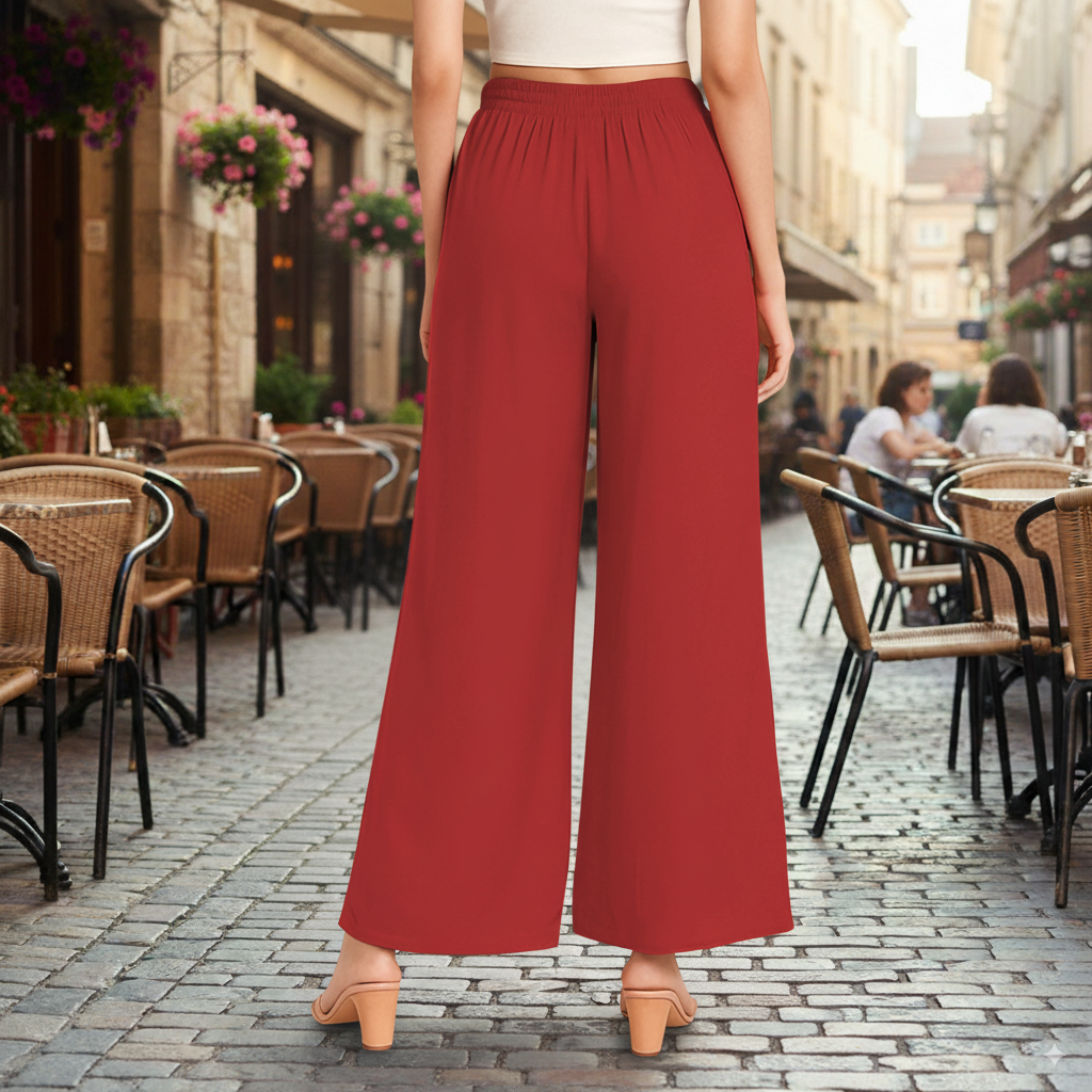 Eshaaraa Women’s Rayon Wide Leg Palazzo Pants – Comfortable Elastic Waist Flared Trousers for Casual, Office & Daily Wear